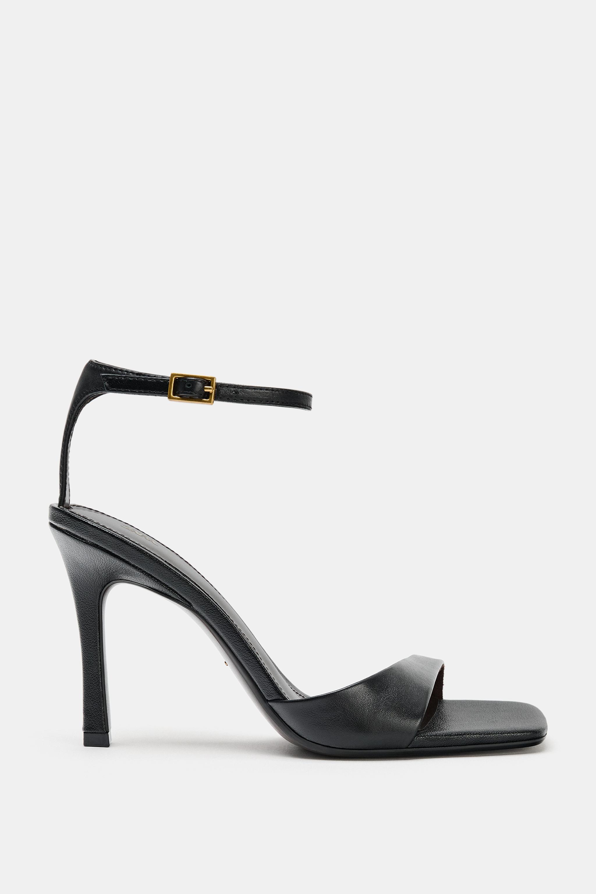 Женские сандалии Zara ASYMMETRIC LEATHER HEELED SANDALS — фото 2