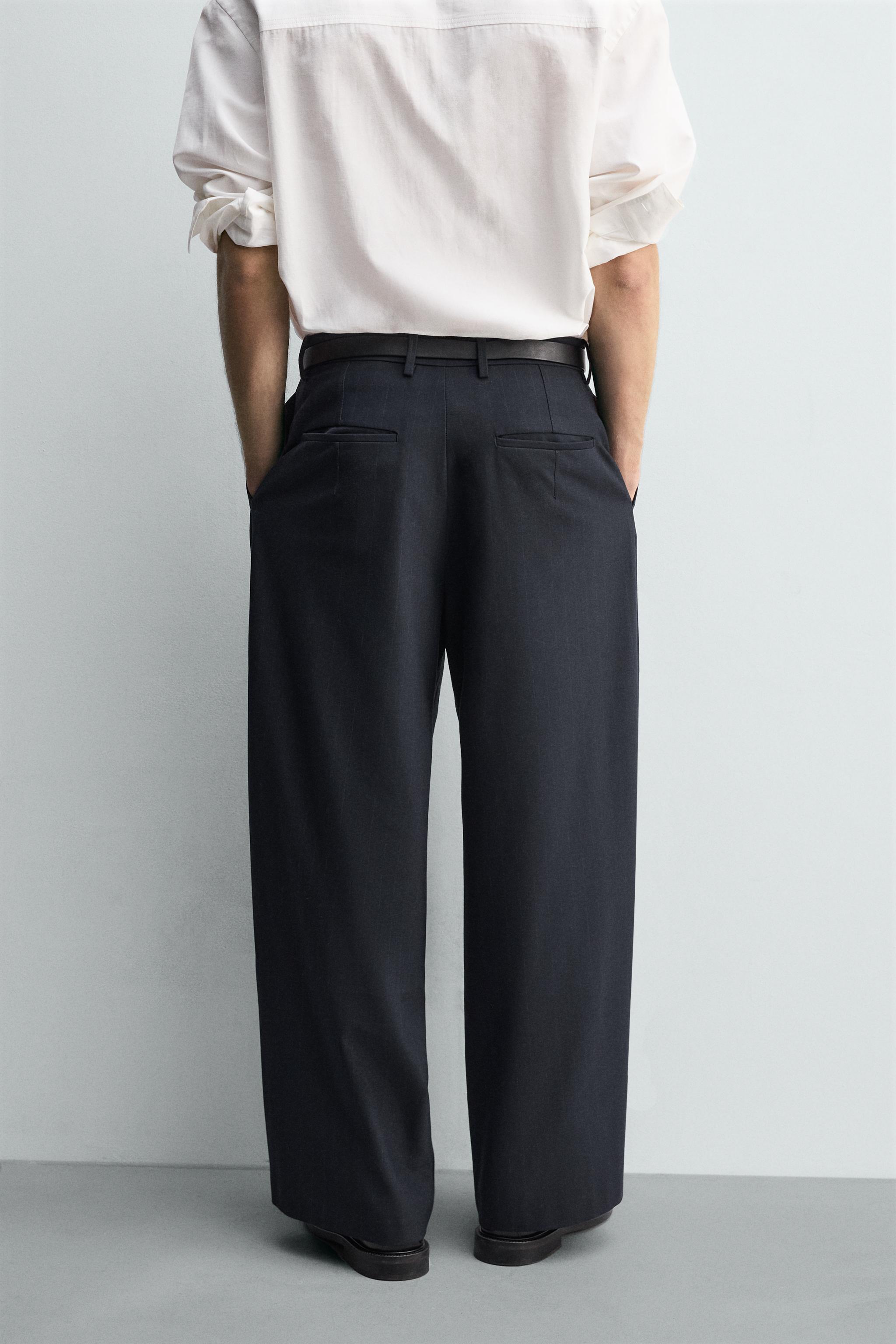 PLEATED PINSTRIPE PANTS