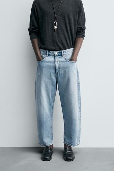 Zara TAPERED WIDE FIT JEANS - Light blue