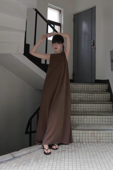 볼륨 루즈핏 미디 원피스 - Zara 초콜렛