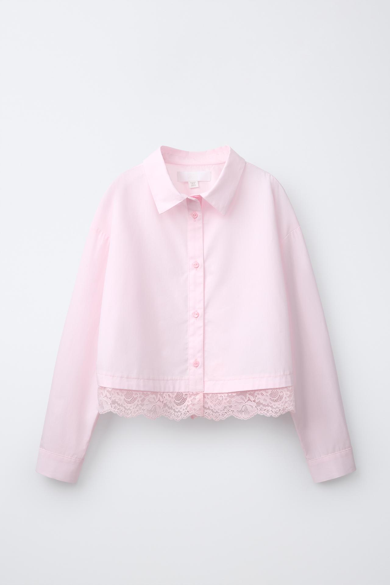 LACE DETAIL SHIRT — Pastel pink