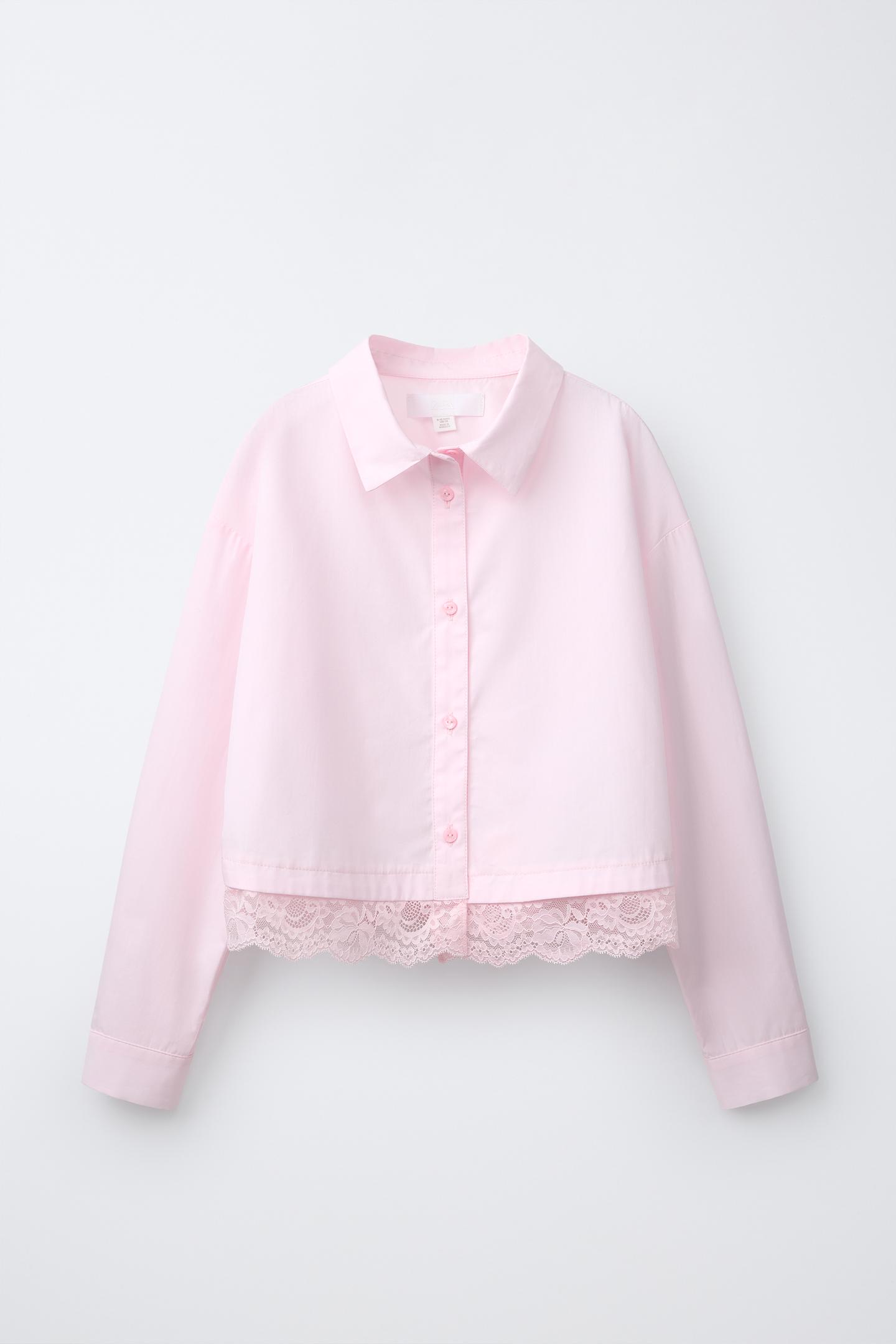 Детская рубашка Zara Lace Detail, цвет: Пастельный розовый — фото 1