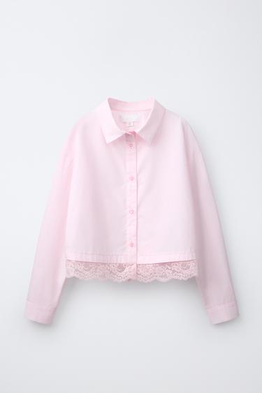 LACE DETAIL SHIRT — Pastel pink 1