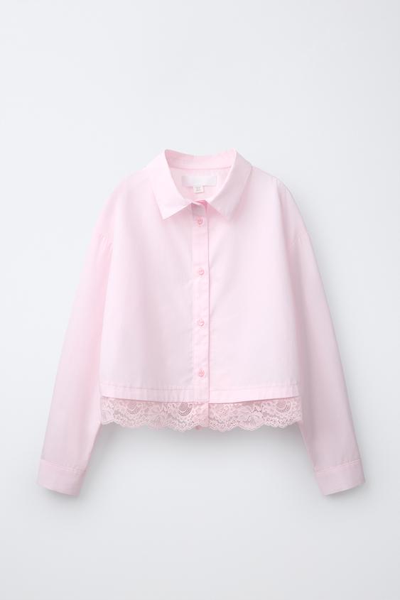 LACE DETAIL SHIRT - Pastel pink by Zara - Image 0