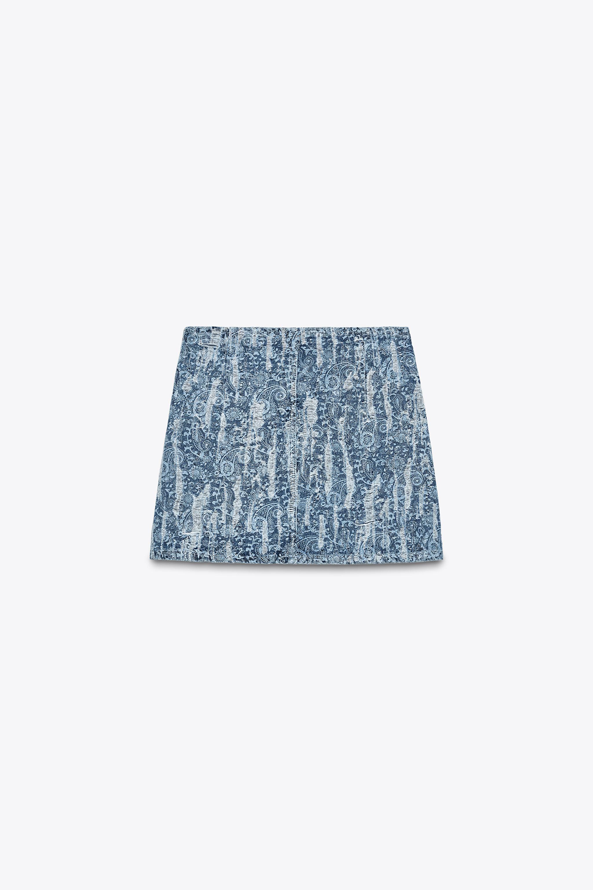 Z1975 DISTRESSED-EFFECT DENIM MINI SKIRT - Light blue | ZARA