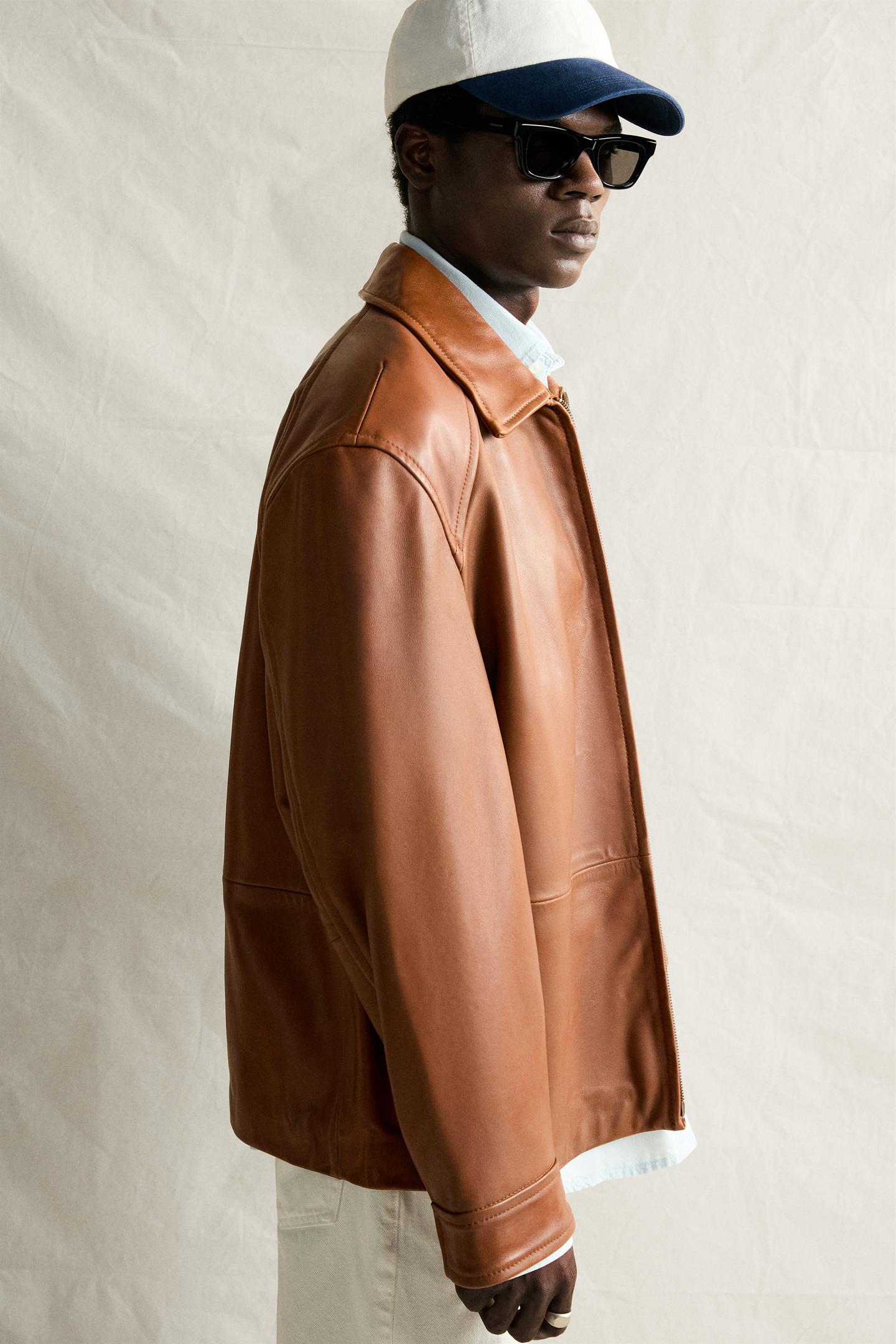 Мужская куртка Zara Regular Fit Leather, цвет: Brandy — фото 6