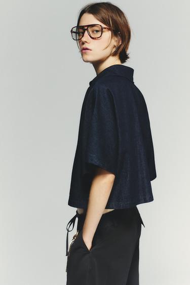 TRF DENIM SHIRT WITH POLO COLLAR - Dark indigo by Zara - Image 3