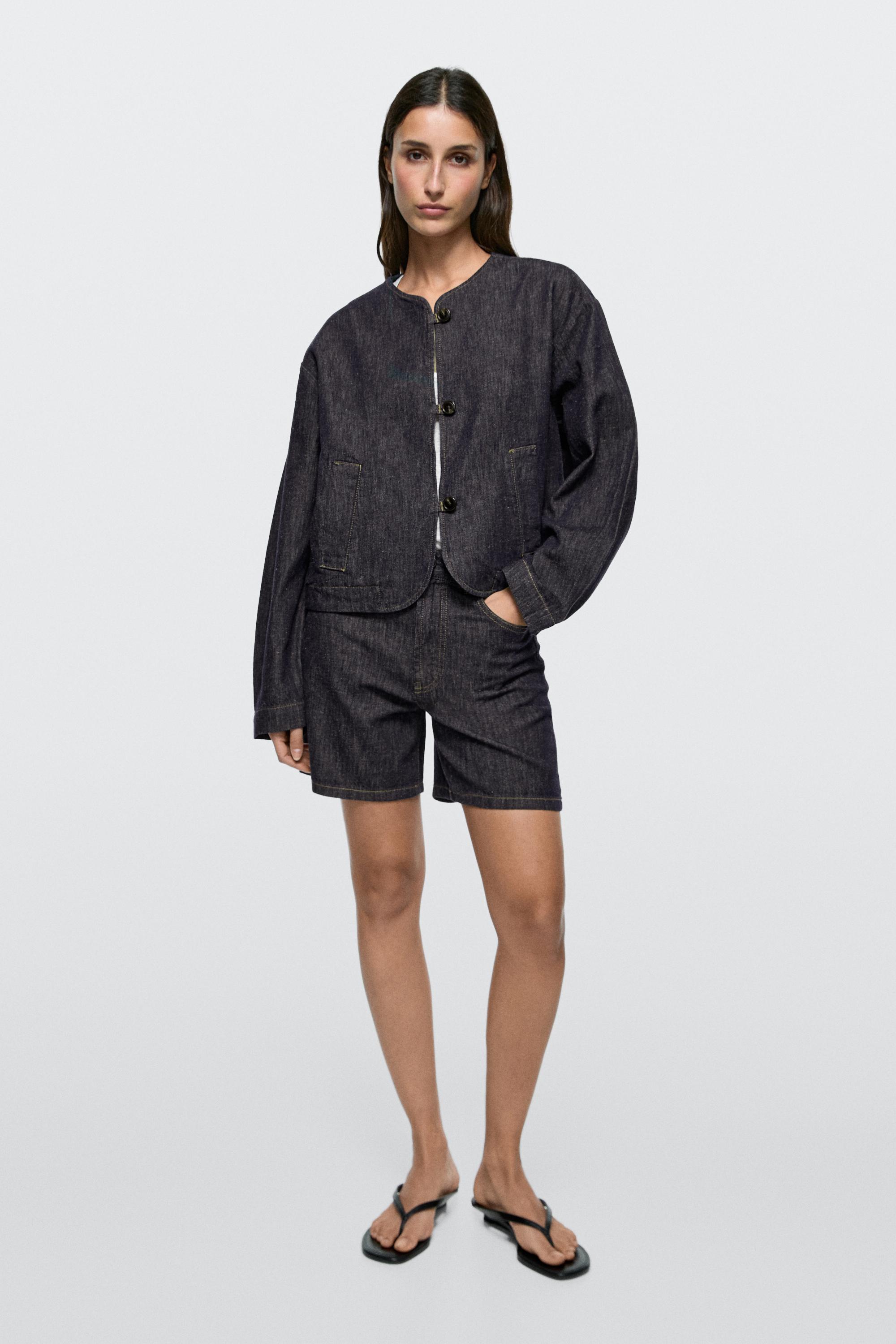 Veste courte en jean de coton mélangé