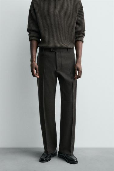 REGULAR FIT FLANNEL TROUSERS - Brown by Zara