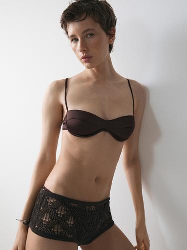 Zara Bandeau top with underwire and seam detail - Mink marl - Image 0