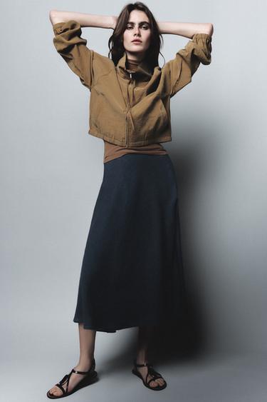 Zara FLUID FABRIC JACKET - Dark olive