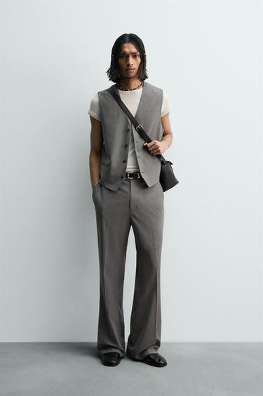 Zara TEXTURED STRIPED SUIT VEST - Gray