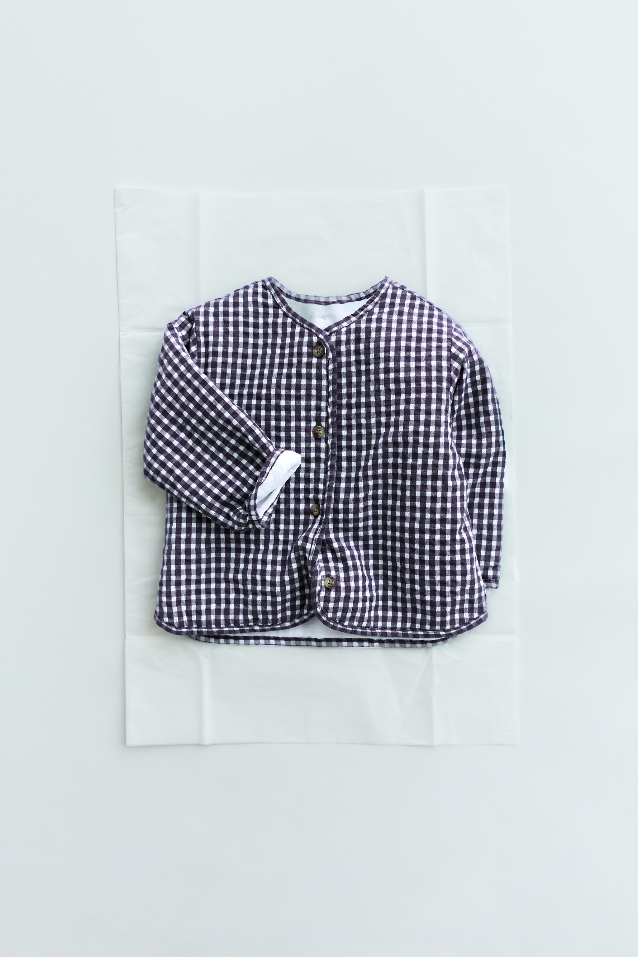 GINGHAM CHECK PUFFER JACKET — Navy blue