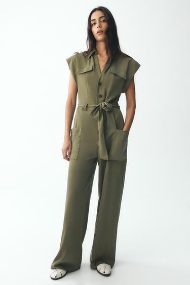 MONO LARGO CINTURÓN - Khaki de Zara - Imagen 0