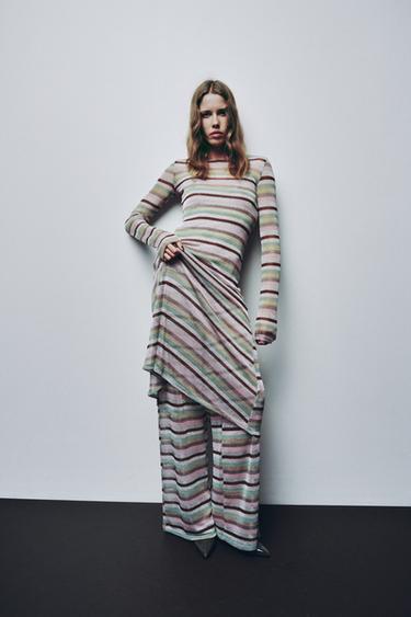 LONG METALLIC THREAD STRIPED DRESS - Multicoloured by Zara - Image 1