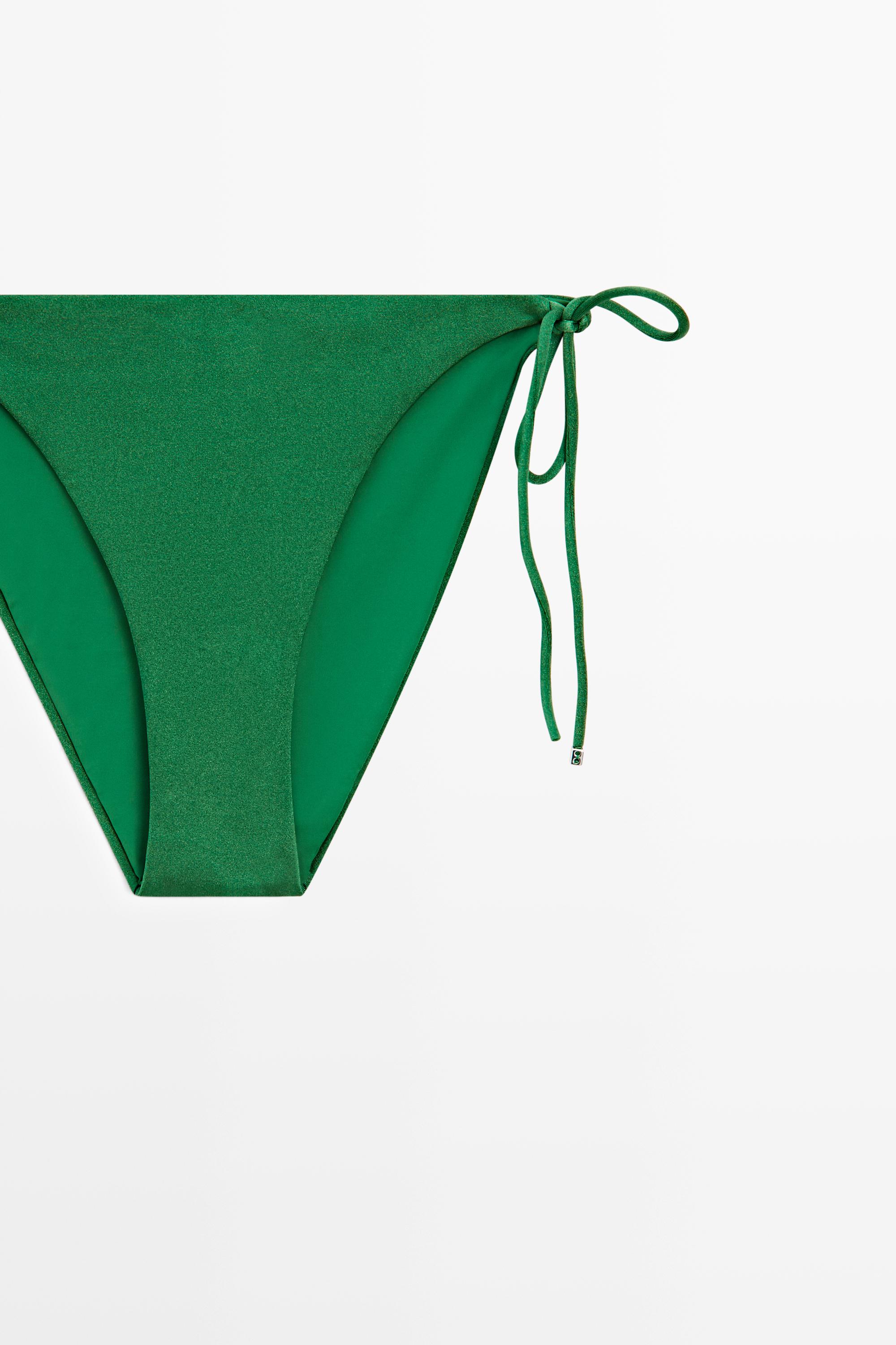 Shiny bikini bottoms with bow — Green
