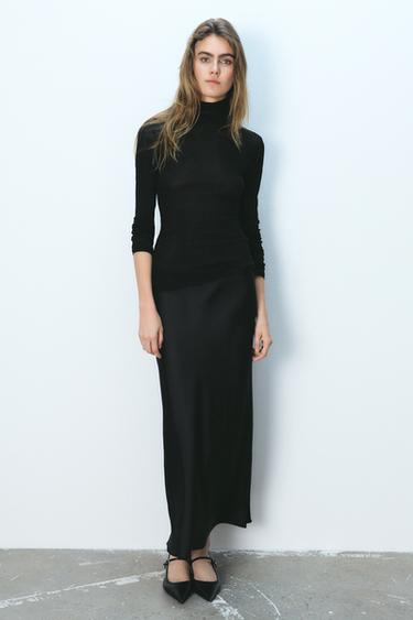 SATIN MIDI SKIRT - Black by Zara