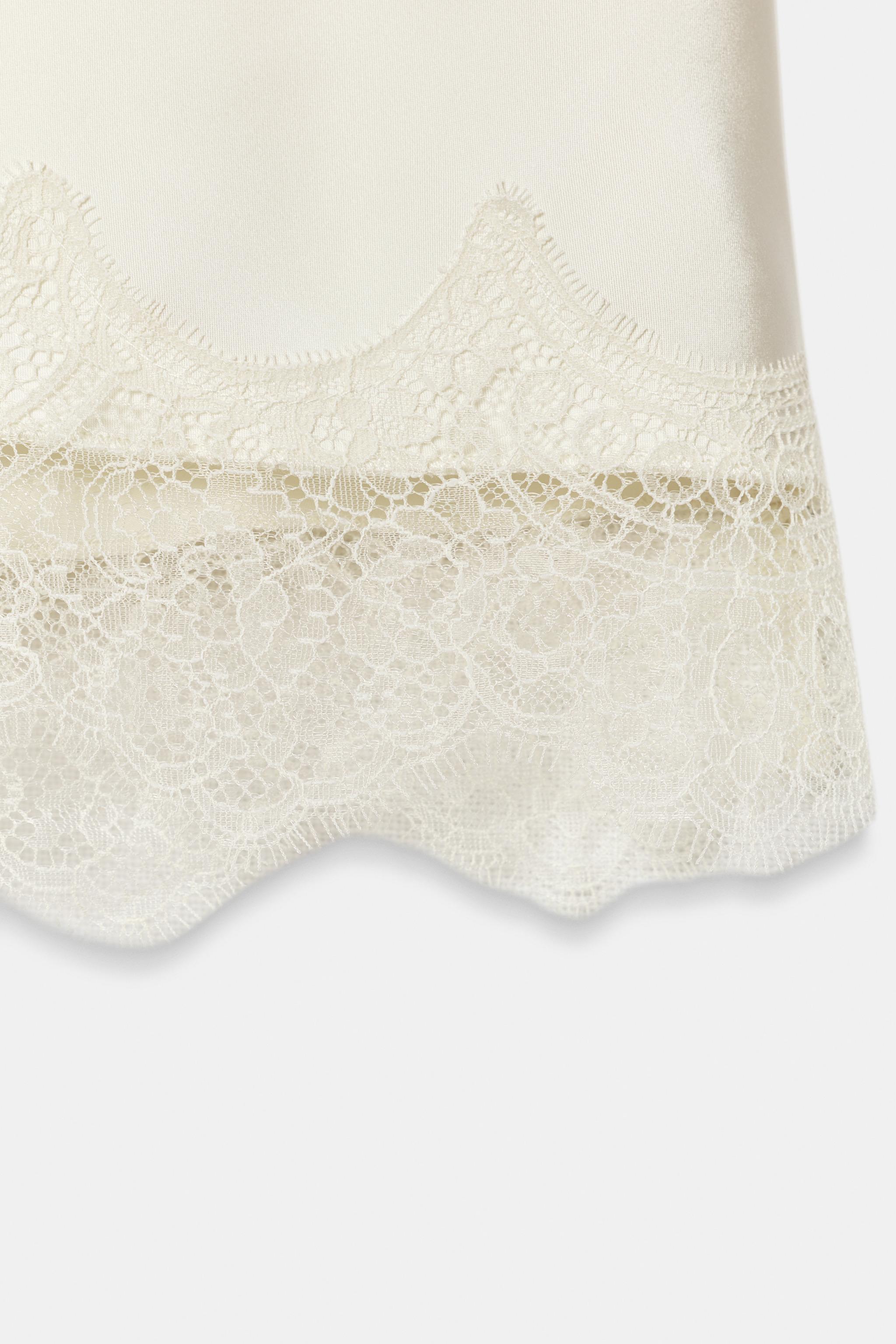 SATIN EFFECT LACE MIDI SKIRT