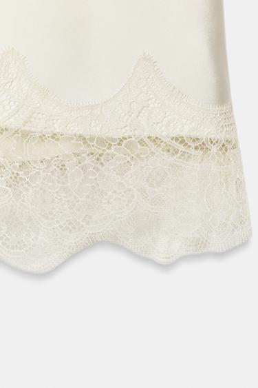 JUPE MI-LONGUE EN SATIN AVEC DENTELLE - Écru moyen de Zara - Image 7
