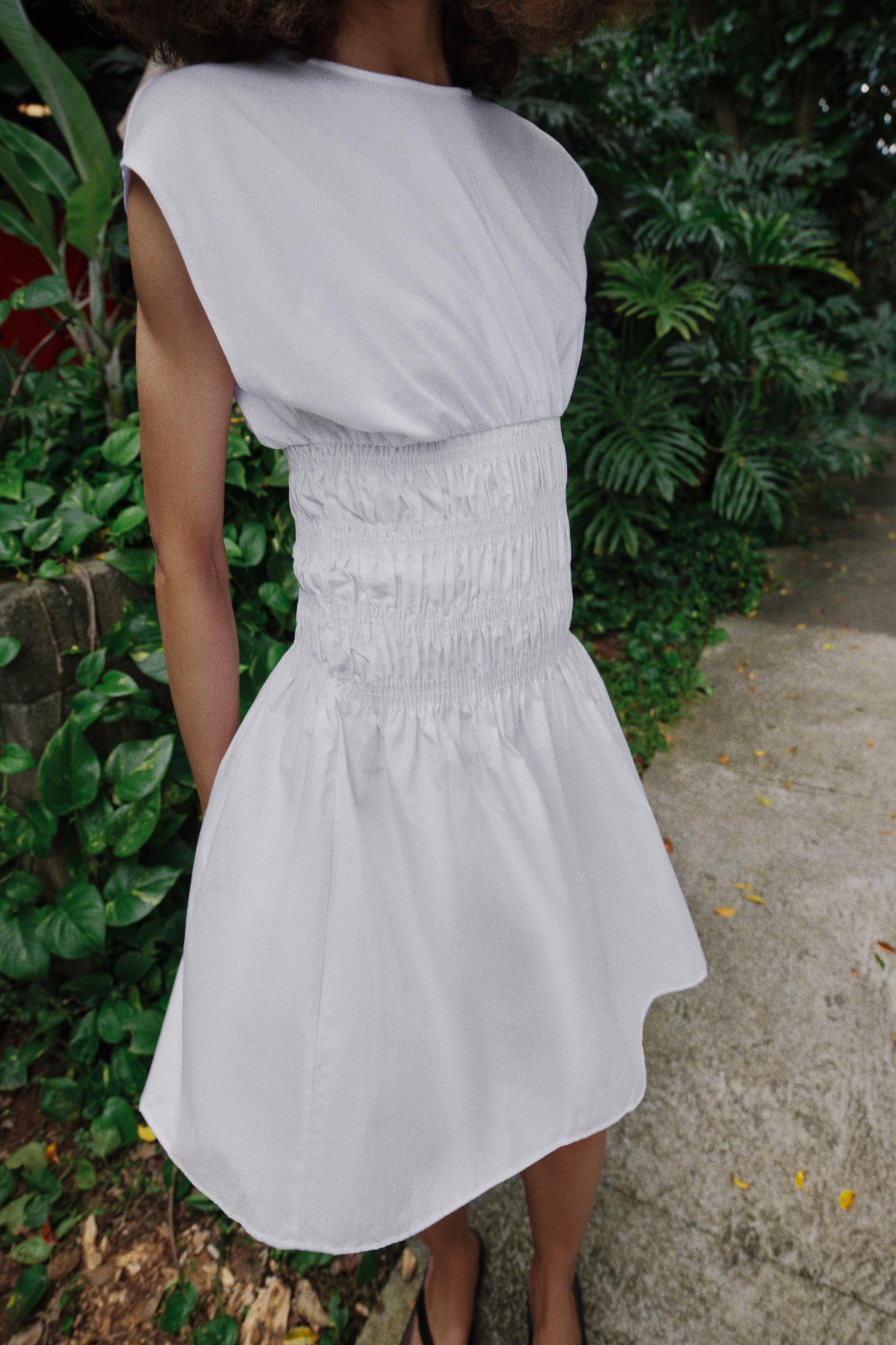 COMBINATION POPLIN DRESS — White
