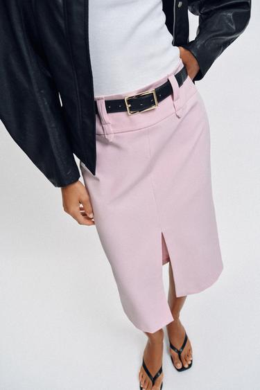 BELTED PENCIL MIDI SKIRT - Pink by Zara - Image 1
