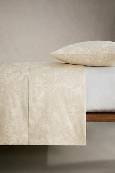 PAISLEY PRINT SATEEN FLAT SHEET - Ecru by Zara - Image 2