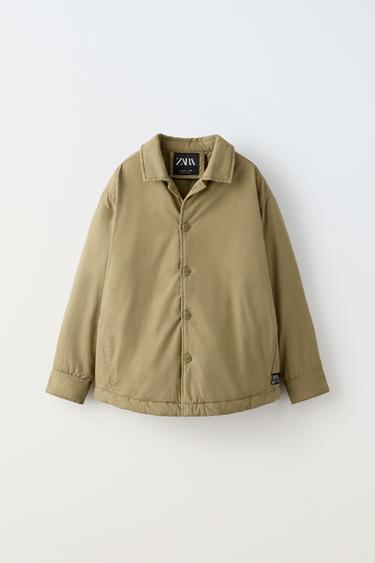 Zara Overshirt with shirt collar and long sleeves. Front button closure. Front pockets. - Olive green - Image 0