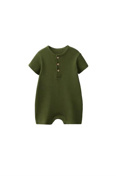 Zara WAFFLE KNIT HENLEY ROMPER - Green - Image 0