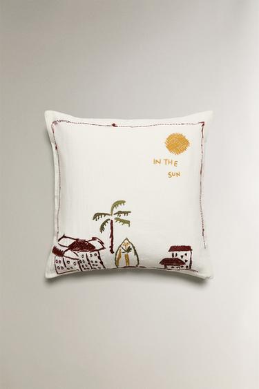 KUSSENHOES MET GEBORDUURDE KUST - Lichtbeige van Zara