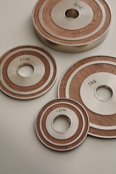 SET OF WOODEN DISC WEIGHTS (SET OF 2) - Matte silver by Zara