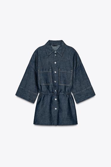LINEN SHIRT WITH DRAWSTRING WAIST - Dark indigo by Zara