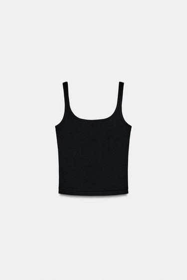 COTTON MODAL STRAPPY TOP - Black by Zara
