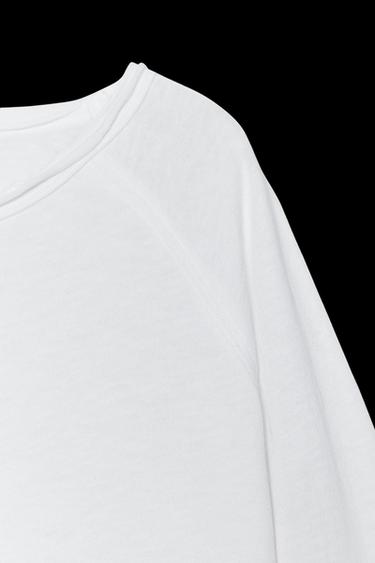 Zara WASHED LONG SLEEVE T-SHIRT - White