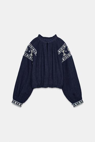 CHEMISE GLOBO BRODÉE - Bleu marine de Zara - Image 7