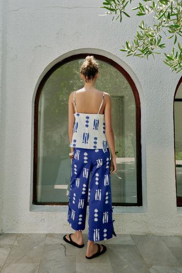 JUPE-CULOTTE IMPRIMÉE À LAÇAGES - Bleu / Blanc de Zara - Image 4