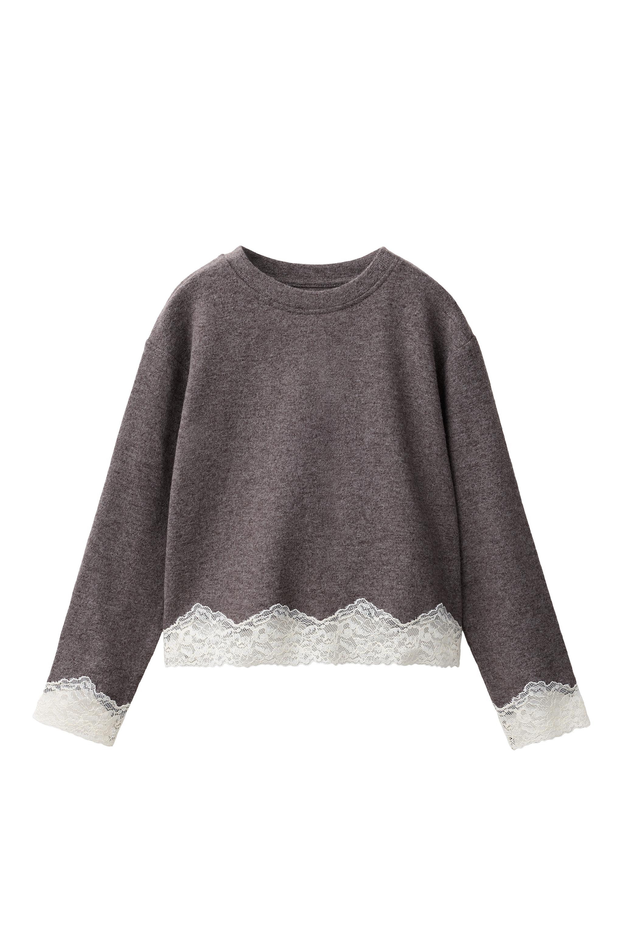 ソフトタッチレースTシャツ - ブラウン | ZARA Japan / 日本