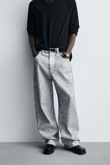 JEANS ფართო გასანთლული საფარით - Zara-ს white