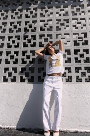 Zara FOIL PRINT T-SHIRT - Golden - Image 0