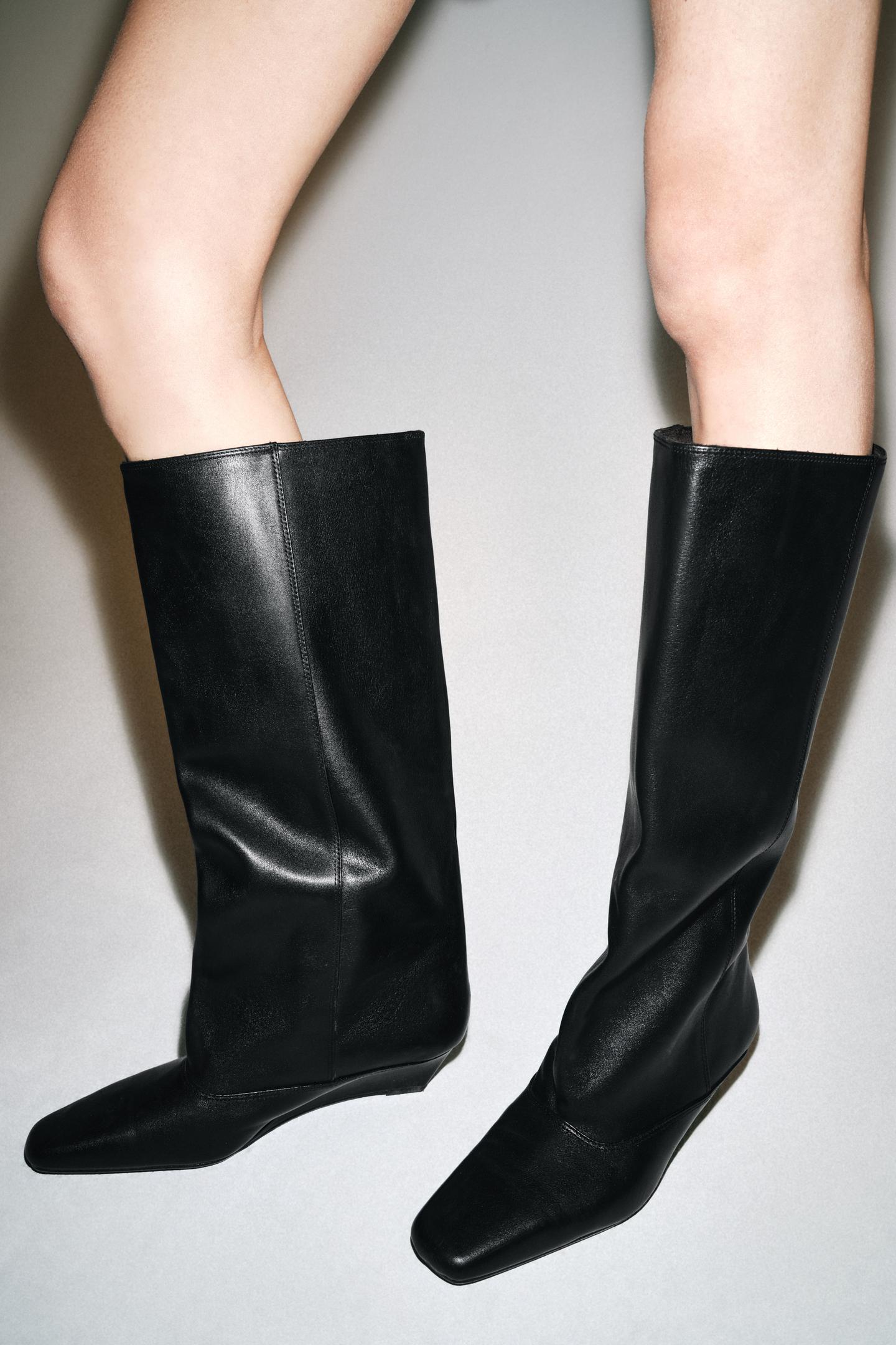 Женские ботинки Zara Leather Wedge, цвет: Чёрный — фото 2