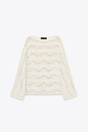 DROP STITCH KNIT SWEATER - Ecru by Zara - Image 3