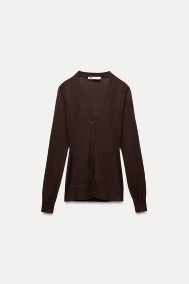 BUTTONED KNIT CARDIGAN - Brown by Zara