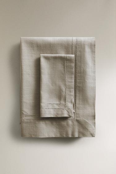 HEMSTITCHED COTTON TABLECLOTH - Grey by Zara - Image 0