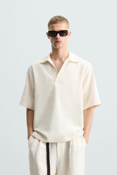 RELAXED FIT TEXTURED POLO SHIRT - Ecru by Zara
