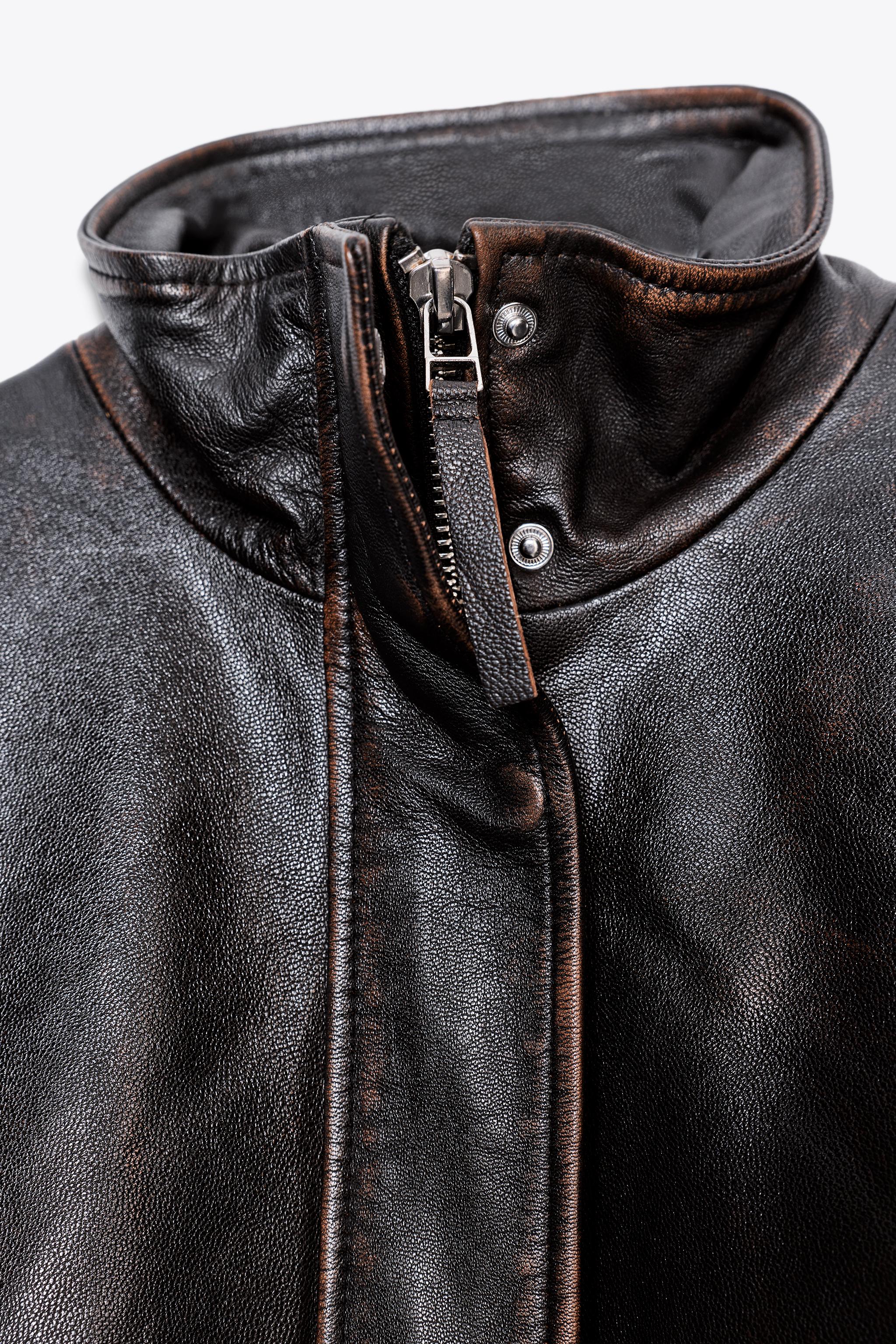 ZW COLLECTION LIMITED EDITION LEATHER BOMBER JACKET - Brown