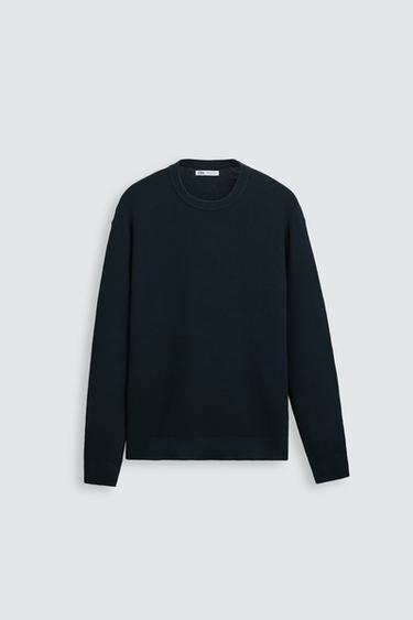Zara BASIC TEXTURED SWEATER - Navy blue