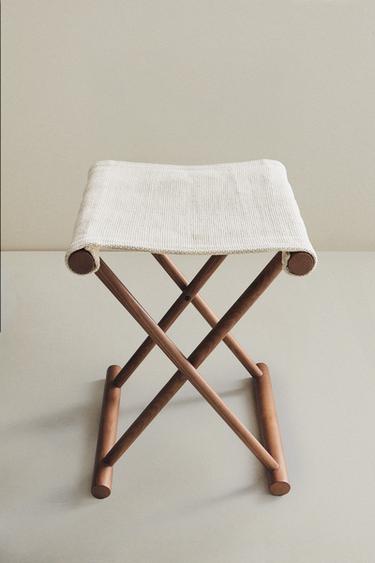 SGABELLO PIEGHEVOLE LEGNO E COTONE - Écru di Zara
