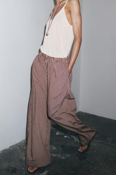 PANTALON FLUIDE RAYURES ZW COLLECTION - Écru / Grenat de Zara - Image 2
