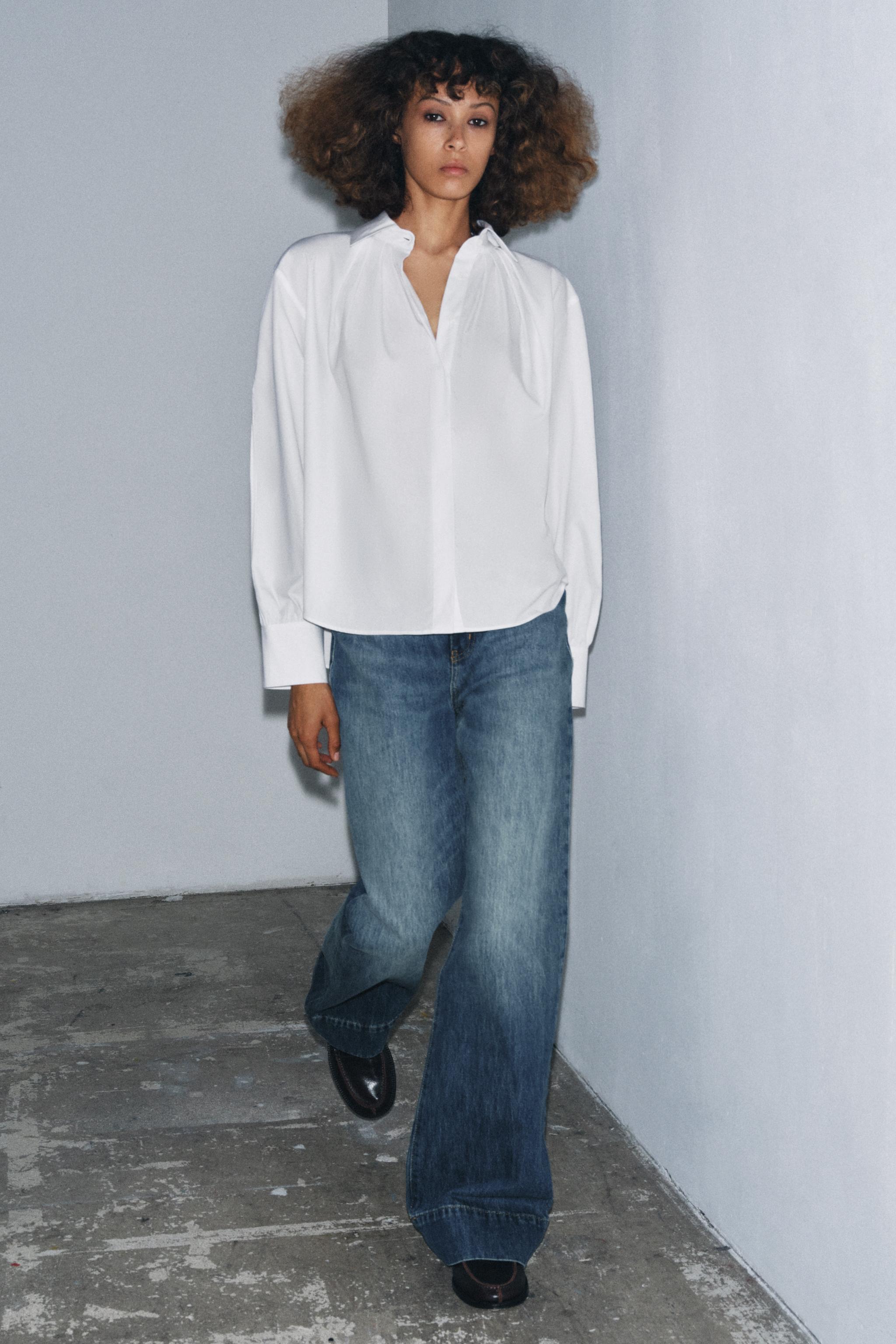 ZW COLLECTION POPLIN PLEATED SHIRT