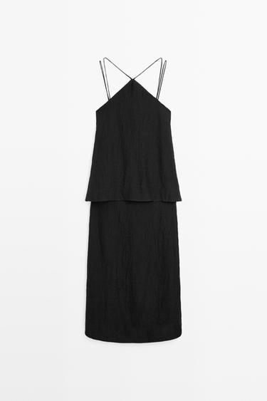 Zara Flowing strappy 100% linen dress - Black