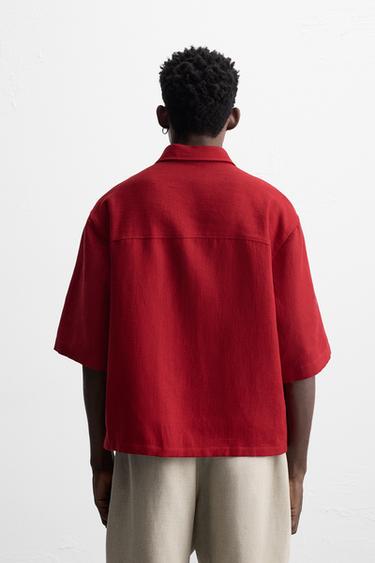 CHEMISE STRUCTURE COTON ET LIN - Rouge soutenu de Zara - Image 3